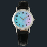 Zachte fijne Waterverven in roze Paars en blauw Horloge<br><div class="desc">Een delicaat mengsel van waterverven in roze,  lavender paars en blauw aqua. De kleuren mengen en mengen samen,  waardoor een kalmerende atmosfeer ontstaat.</div>