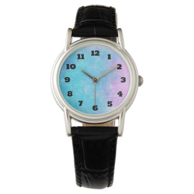 Zachte fijne Waterverven in roze Paars en blauw Horloge (Voorkant)