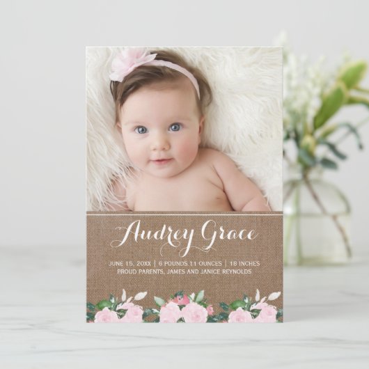 Zachte flessen Burlap | Aankondiging van geboorte (Staand voorkant)