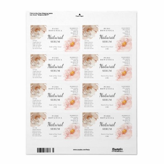 Zachte Floral Pink Face Serum Labels (Full Sheet)
