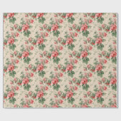 Zachte Floral Red Rose Pattern Cadeaupapier (Vlak)