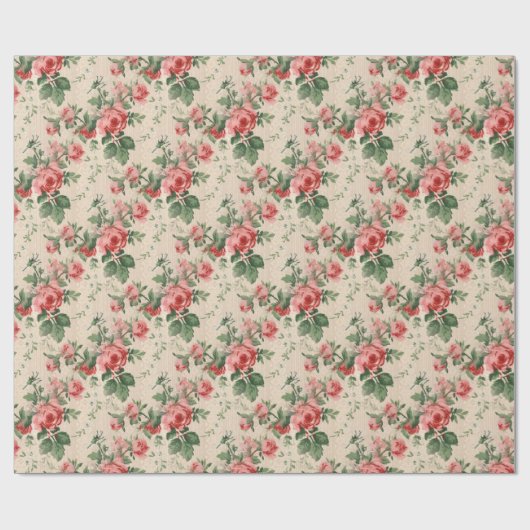 Zachte Floral Red Rose Pattern Cadeaupapier (Vlak)