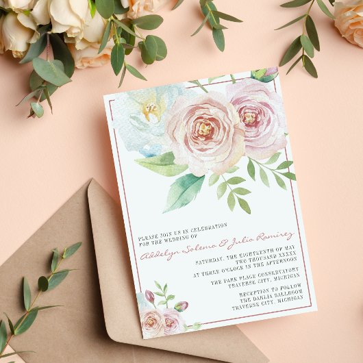 Zachte Floral Romantic Greenery Pink Mauve Wedding Kaart
