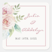 Zachte Floral Romantic Greenery Pink Mauve Wedding Vierkante Sticker (Voorkant)