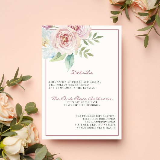 Zachte Floral Romantic Pink Greenery Mauve Wedding Informatiekaartje