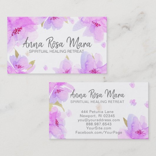 *~* Zachte Florale Abstracte Moderne Waterverf Visitekaartje (Voorkant / Achterkant)