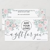 Zachte florale waterverf roze logo gift certificaa (Voorkant / Achterkant)