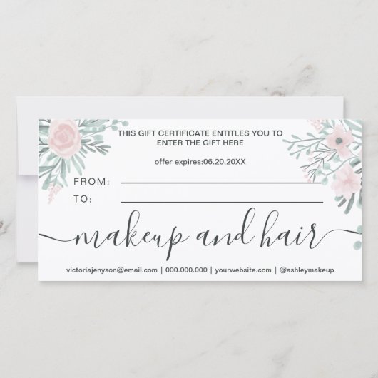 Zachte florale waterverf roze logo gift certificaa (Achterkant)