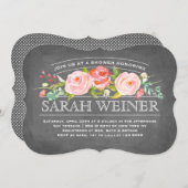 Zachte Florals Chalkboard | Vrijgezellenfeest Kaart (Voorkant / Achterkant)