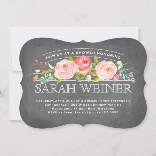 Zachte Florals Chalkboard | Vrijgezellenfeest Kaart (Voorkant)