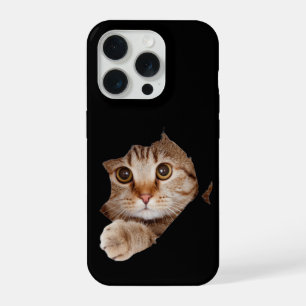 Zachte Fluffy Kat die gluurt Aangepaste iPhone Hoe 15 Pro Case
