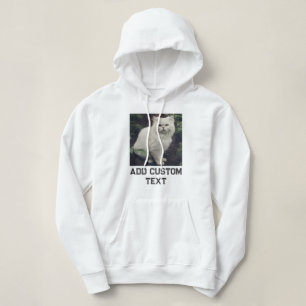 Zachte Fluffy Kat Wit Zwart Tekst Aangepaste Foto  Hoodie