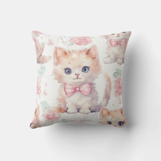 Zachte Fluffy Kittens met Roze Rozen Kussen (Achterkant)