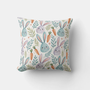Zachte Fluffy Konijn & Wortel Pastel Lente Patroon Kussen
