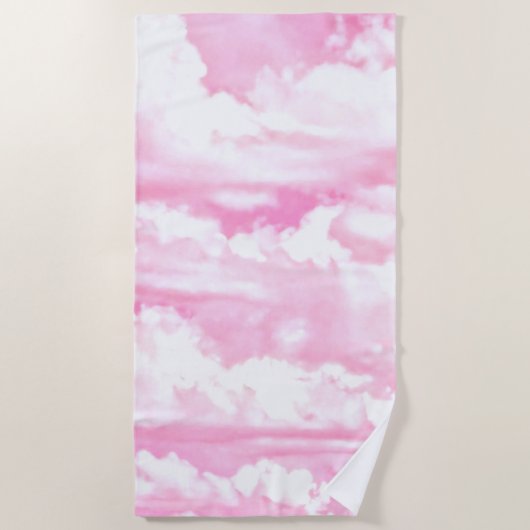 Zachte Fuchsia Roze Girly Wolken Achtergrond op ee Strandlaken (Voorkant)