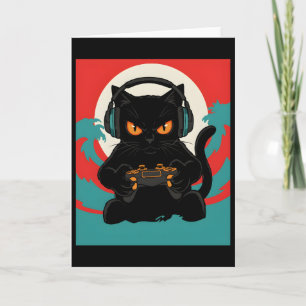 Zachte Gamer Kat Koptelefoon Retro Console Nacht S Kaart