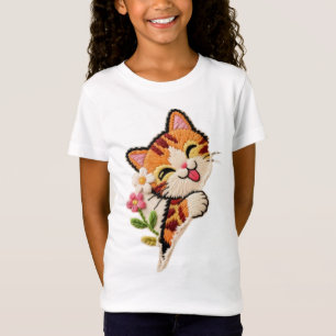 Zachte Geborduurde Kat T-shirt