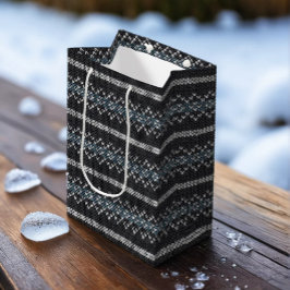 Zachte Gebreide Patroon Zwarte en Grijze Papieren Medium Cadeauzakje