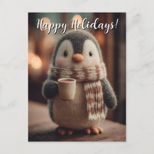 Zachte Gebreide Pinguïn Pop in Sjaal met Mok Briefkaart