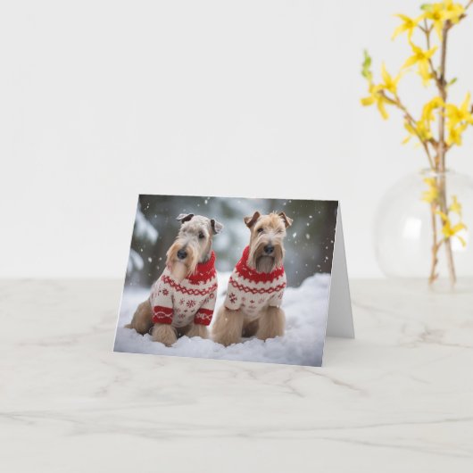 Zachte gecoate tarwedrager Honden Kerstmis Kaart (Gele Bloem)