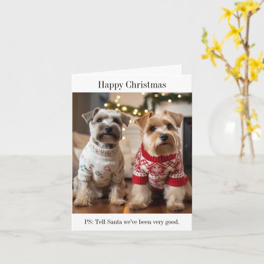 Zachte gecoate tarwedrager Honden Kerstmis Kaart (Gele Bloem)