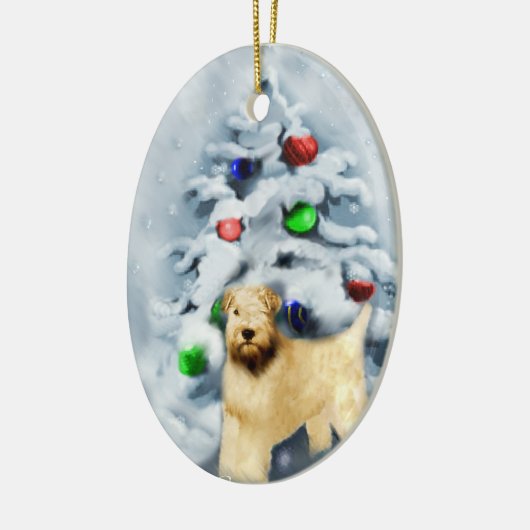 Zachte gecoate tarweterriër kerstversiering keramisch ornament (Links)