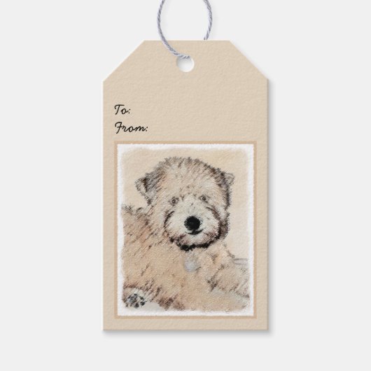 Zachte gecoate Wheaten Terrier schilderij Originel Cadeaulabel (Voorkant)