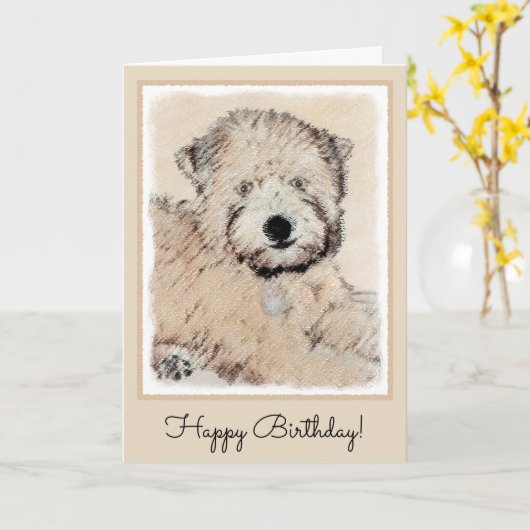 Zachte gecoate Wheaten Terrier schilderij Originel Kaart (Gele Bloem)