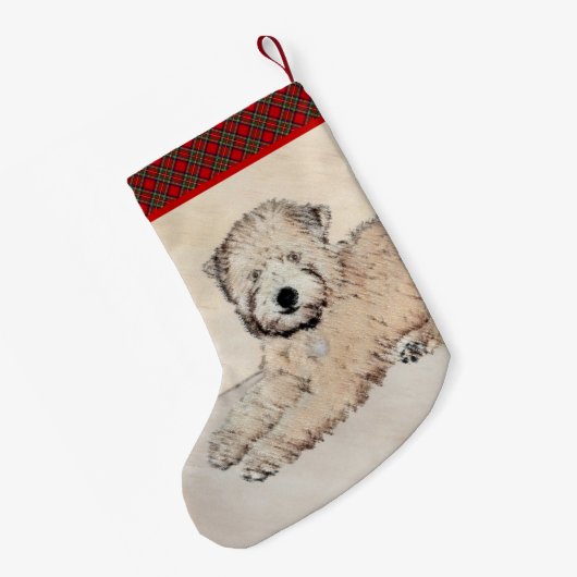 Zachte gecoate Wheaten Terrier schilderij Originel Kleine Kerstsok (Achterkant (Hangend))