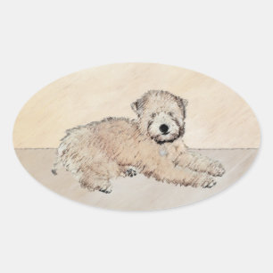Zachte gecoate Wheaten Terrier schilderij Originel Ovale Sticker