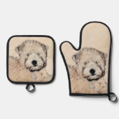 Zachte gecoate Wheaten Terrier schilderij Originel Ovenwant & Pannenlap Set (Voorkant)