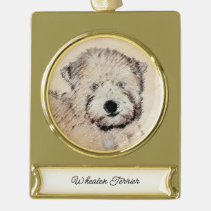 Zachte gecoate Wheaten Terrier schilderij Originel Verguld Banner Ornament