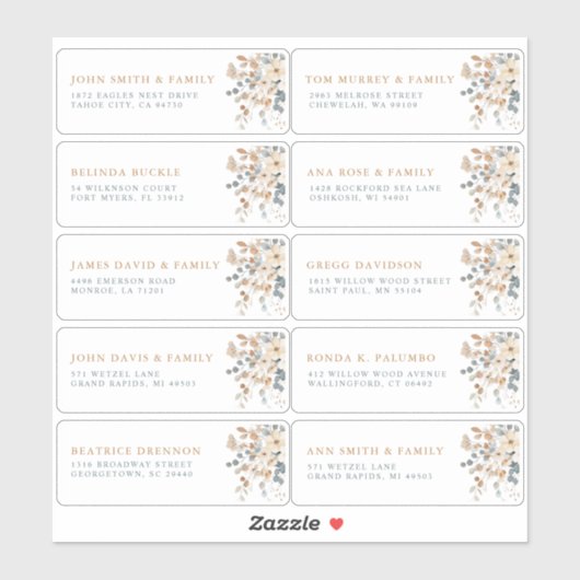 Zachte gedempte aardetinten Bloemen Naam van de ga Sticker (Vel)