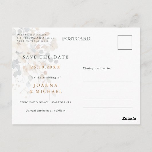 Zachte gedempte aardetinten Bloemen Save the Date Briefkaart (Achterkant)