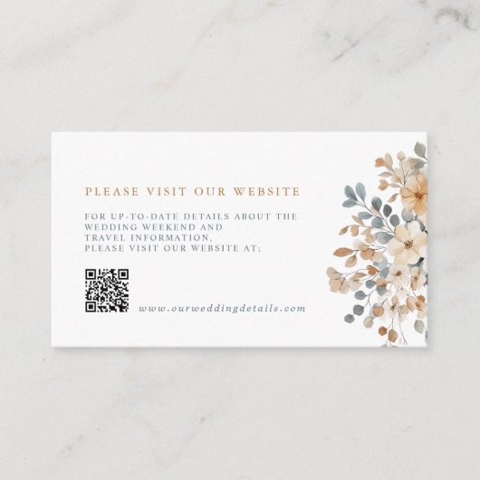 Zachte gedempte aardetinten bloemenbruiloft detail informatiekaartje (Voorkant)