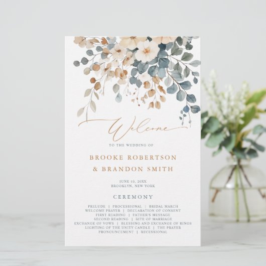 Zachte gedempte aardetinten bloementrouwprogramma (Staand voorkant)