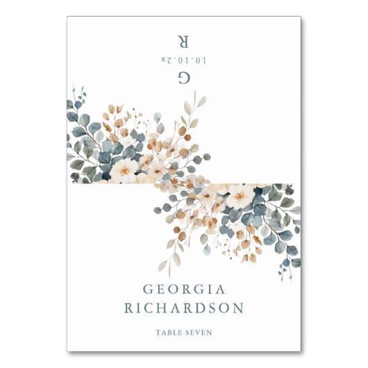 Zachte gedempte aardetinten Floral Watercolo Place Kaart (Voorkant)