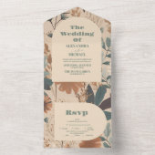 Zachte gedempte aardetinten Wildbloemen Bruiloft All In One Uitnodiging (Binnen)