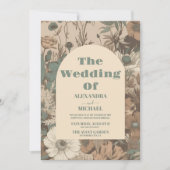 Zachte gedempte aardetinten Wildbloemen Bruiloft Kaart (Voorkant)