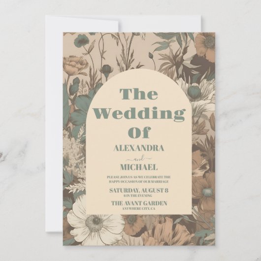 Zachte gedempte aardetinten Wildbloemen Bruiloft Kaart (Voorkant)