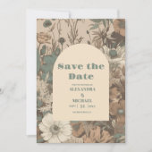 Zachte gedempte aardetinten Wildbloemen Bruiloft Save The Date (Voorkant)