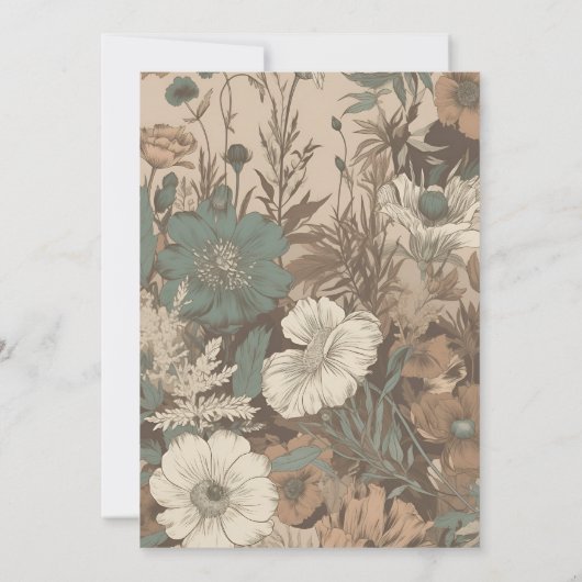 Zachte gedempte aardetinten Wildbloemen Bruiloft Save The Date (Achterkant)