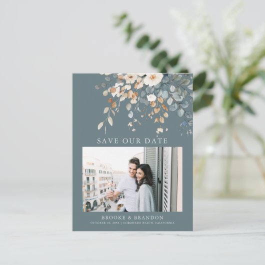 Zachte gedempte aardse toon bloemenfoto Sla de dat Briefkaart (Staand voorkant)