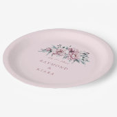 Zachte gedempte stoffige roze pioen bruiloft papieren bordje (Gekanteld)