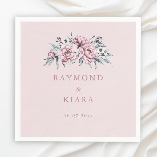 Zachte gedempte stoffige roze pioen bruiloft servet