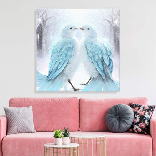 *~* Zachte gedempte Tortelduifjes AP54 Art Winter Canvas Afdruk (Insitu (Woonkamer))