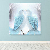 *~* Zachte gedempte Tortelduifjes AP54 Art Winter Canvas Afdruk (Insitu (Houten vloer))