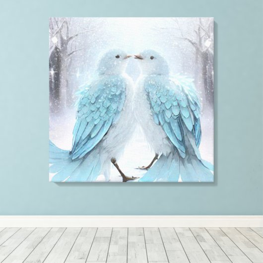 *~* Zachte gedempte Tortelduifjes AP54 Art Winter Canvas Afdruk (Insitu (Houten vloer))