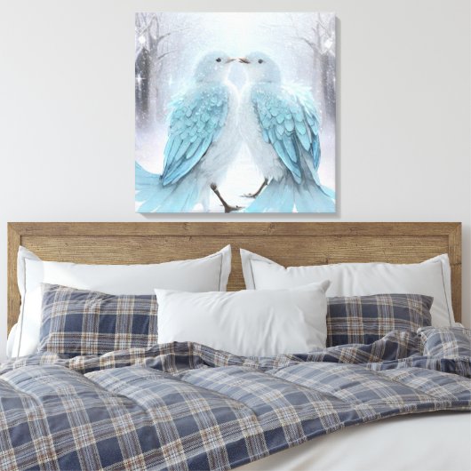 *~* Zachte gedempte Tortelduifjes AP54 Art Winter Canvas Afdruk (Insitu (Slaapkamer))