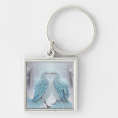 *~* Zachte gedempte Tortelduifjes AP54 Art Winter Sleutelhanger (Voorkant)